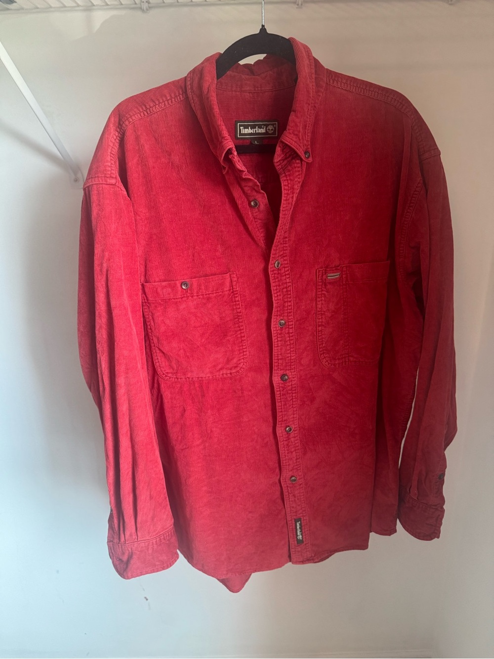 Timberland Men's Red Corduroy Button-Down Work Shirt